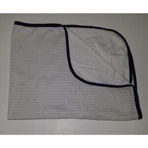 HB Hudson Baby Gray White Striped Cotton Baby Blanket Lovey Navy Blue Trim